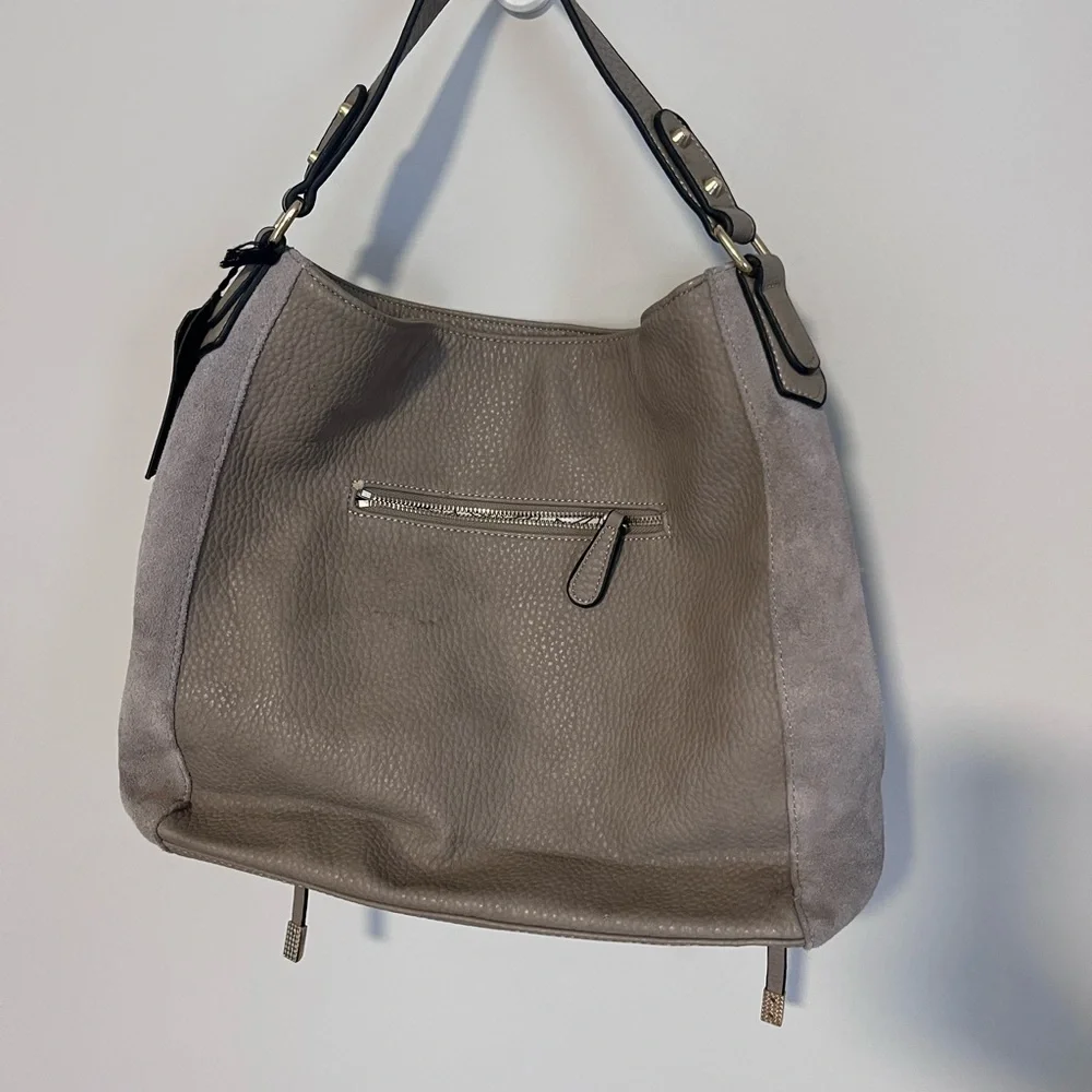 Moda Luxe Taupe Hobo Shoulder Bag Leather Suede Large Slouchy Boho Neutral Purse - Picture 2 of 16